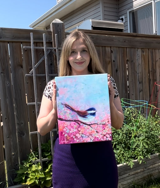 Chickadee by the Blossoms 11x14 (50% off) now $122.50