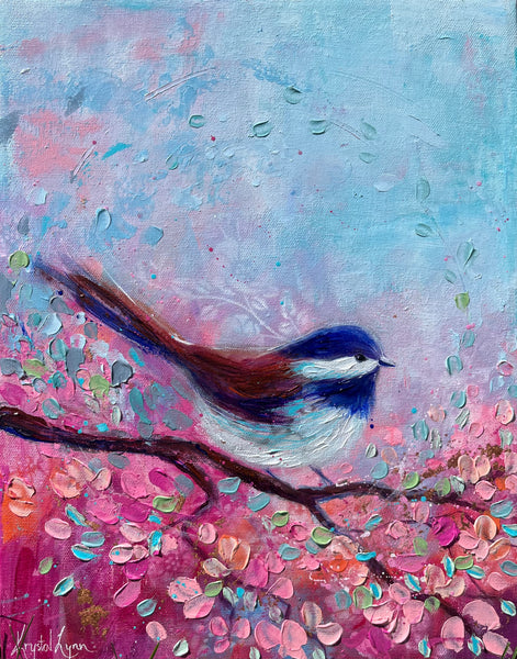 Chickadee by the Blossoms 11x14 (50% off) now $122.50