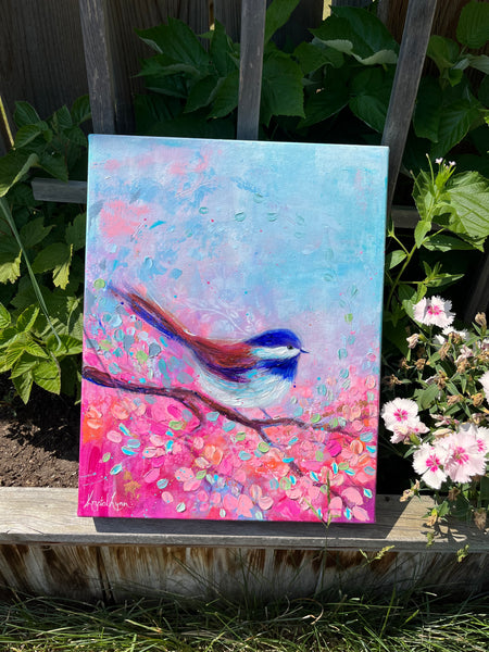 Chickadee by the Blossoms 11x14 (50% off) now $122.50