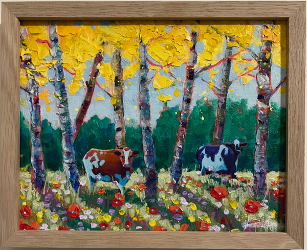 Cows Walking Among the Poppies