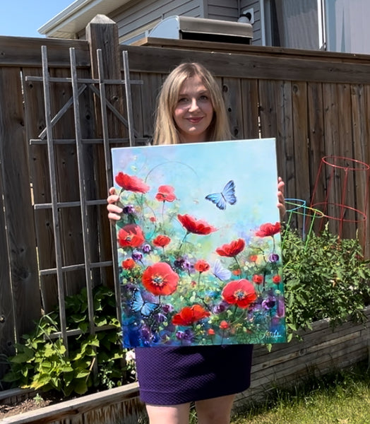 Fluttering Among the Poppies 16x20