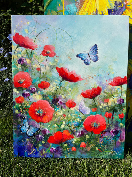 Fluttering Among the Poppies 16x20