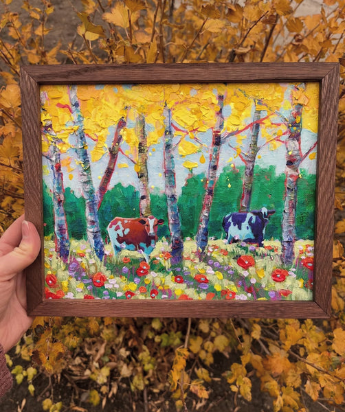Cows Walking Among the Poppies